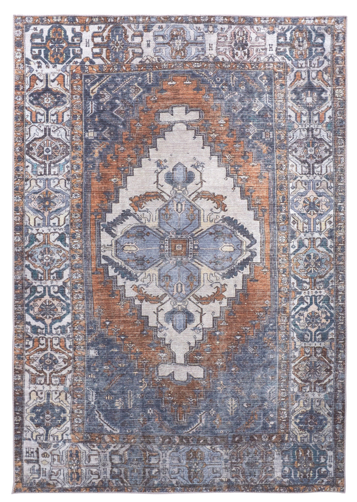 Percy Transitional Medallion Blue Ivory Brown Area Rug (9'2" x 12')