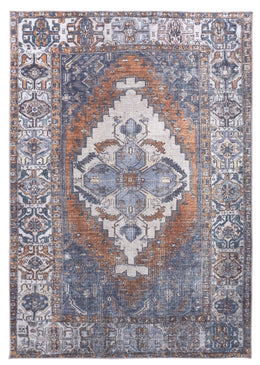 Percy Transitional Medallion Blue Ivory Brown Area Rug (5'3" x 7'6")