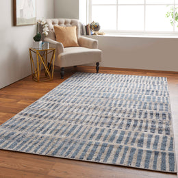 Camellia Transitional Geometric Blue Ivory Area Rug (8' x 10' / Pattern 2)