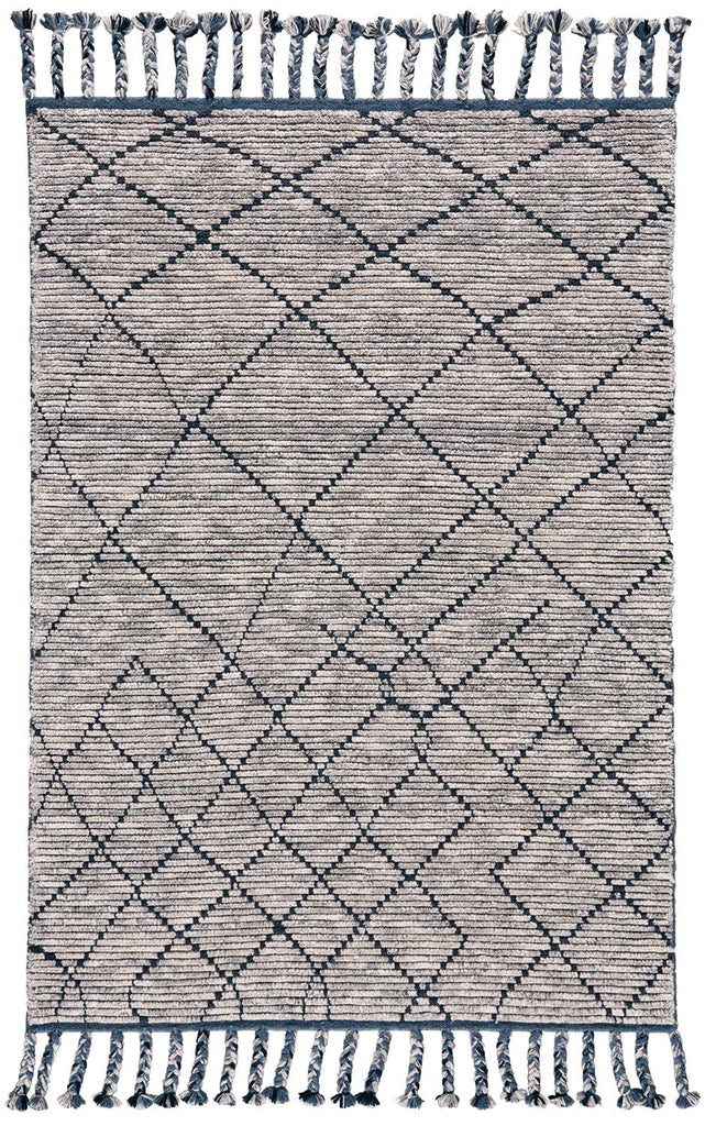 Twain Transitional Diamond Taupe Blue White Area Rug (5'6" x 8'6")