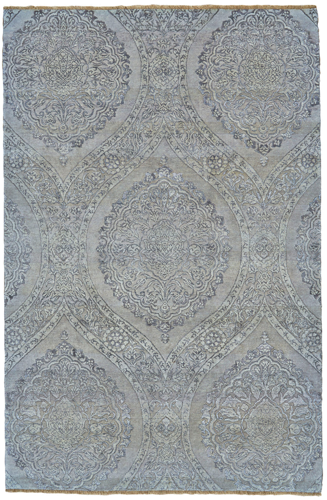 Amalfi Transitional Damask Taupe Silver Area Rug (8'6" x 11'6" / Pattern 1)