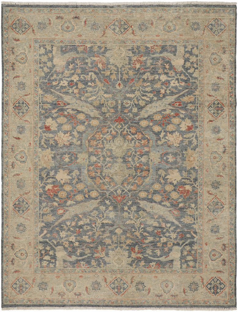 Marabel Traditional Medallion Ivory Gray Blue Area Rug (5'6" x 8'6")