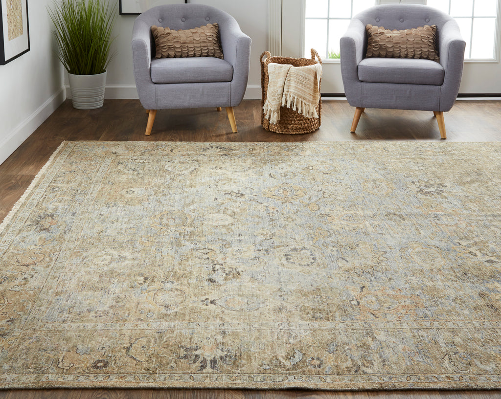 Marabel Traditional Damask Tan Gray Ivory Area Rug (11'6" x 15')