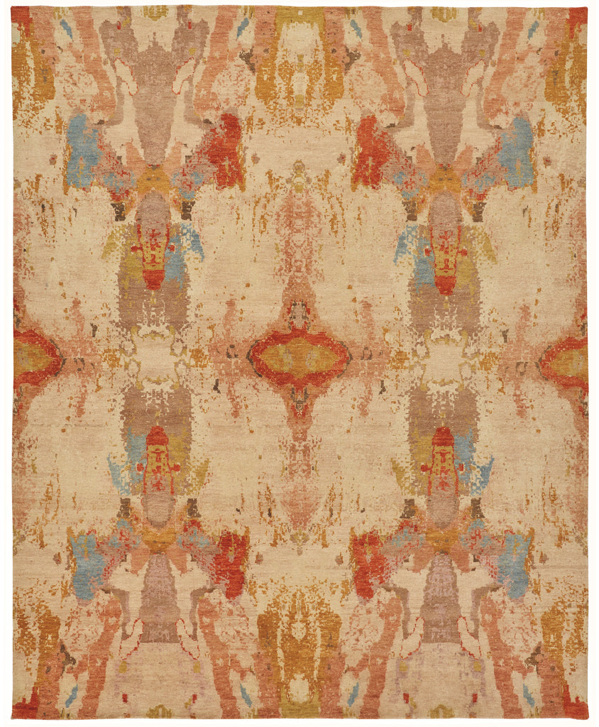 Leandra Modern Ikat Tan Red Ivory Area Rug (8'6" x 11'6")