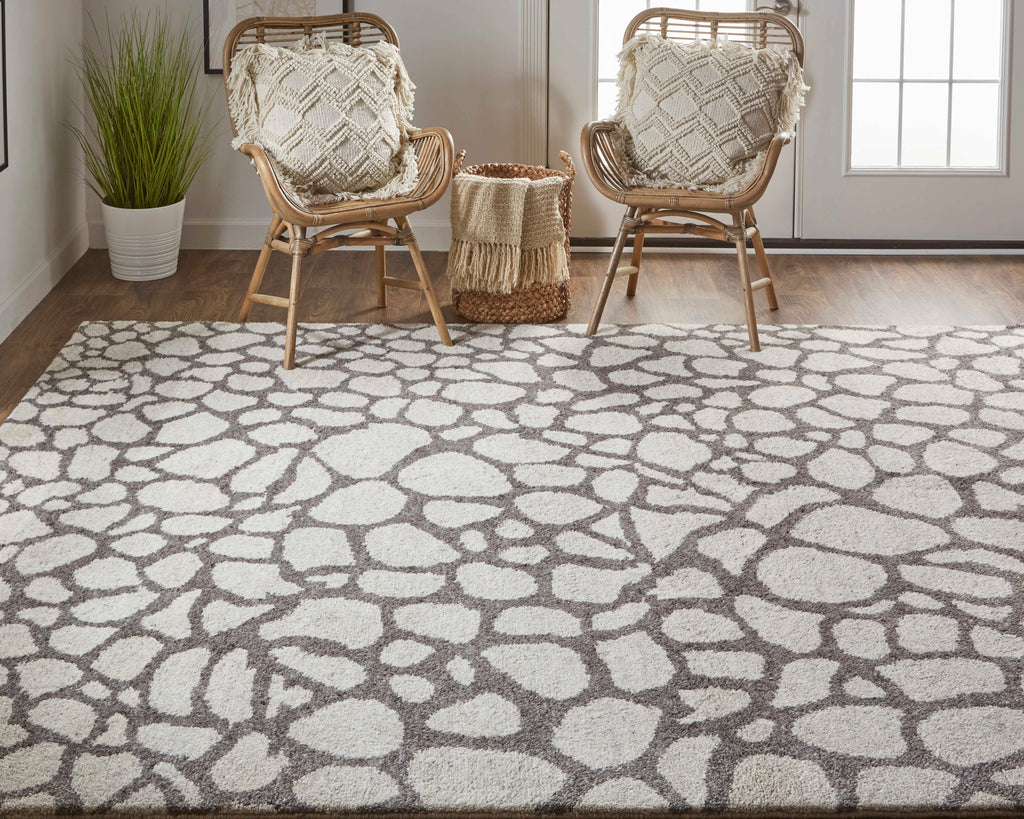 Belden Transitional Abstract Ivory Gray Area Rug (7'9" x 9'9")