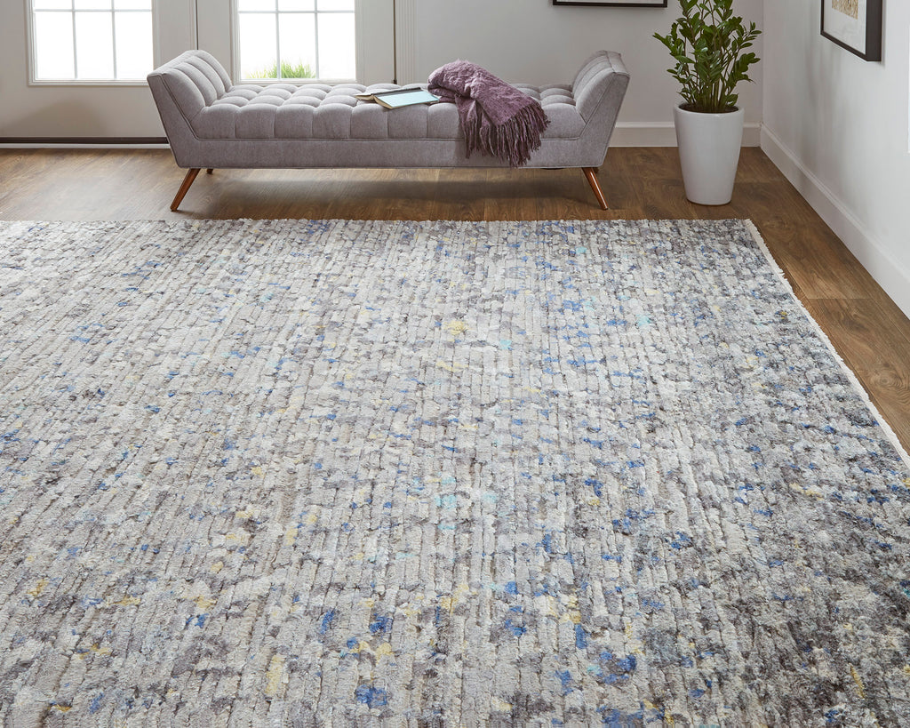 Breel Modern Abstract Gray Ivory Blue Area Rug (7'9" x 9'9")