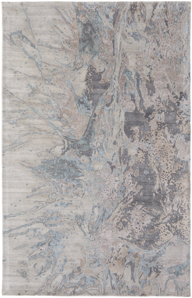 Zarah Modern Watercolor Gray Tan Blue Area Rug (9' x 12')