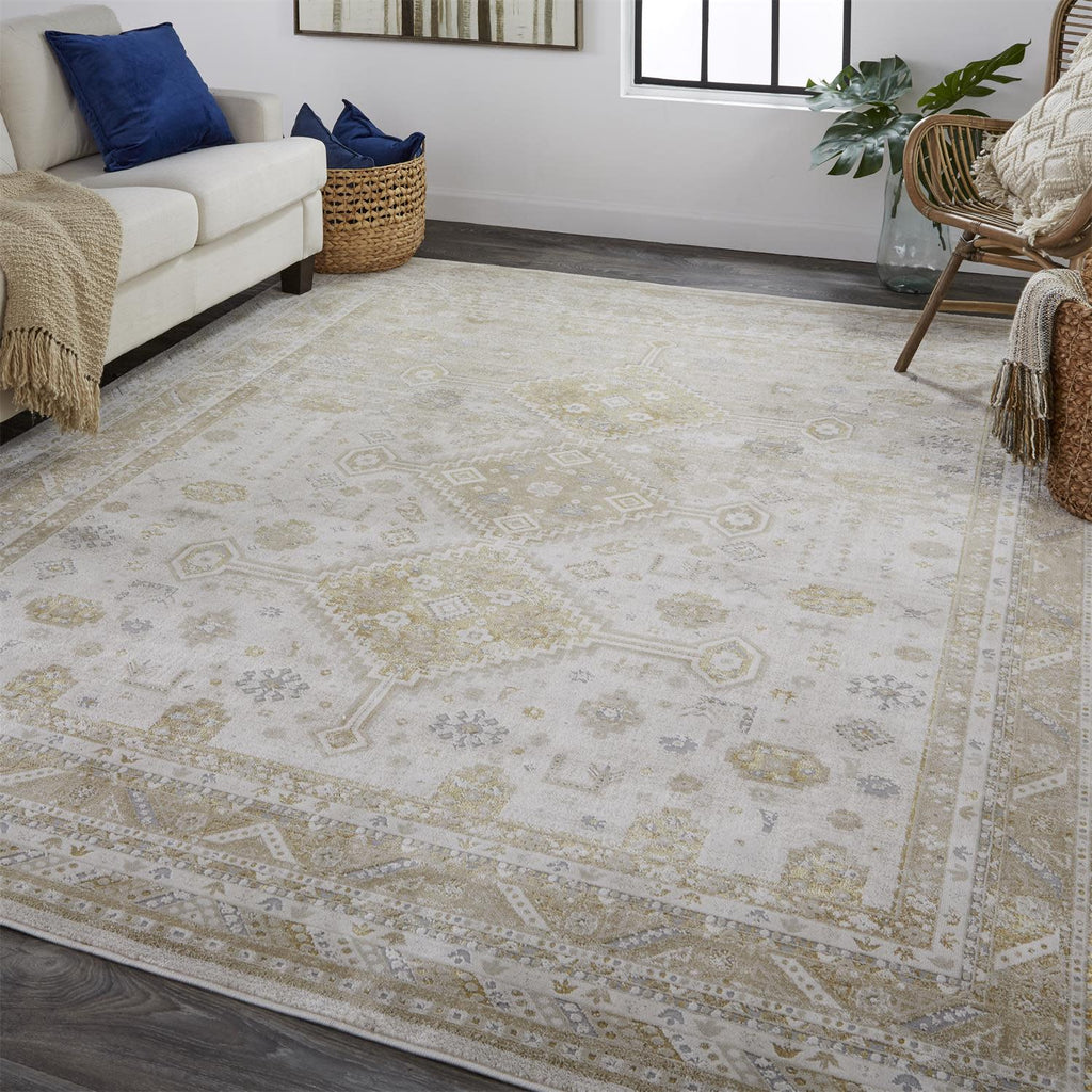 Aura Modern Persian Gold Ivory Area Rug (5' x 8')