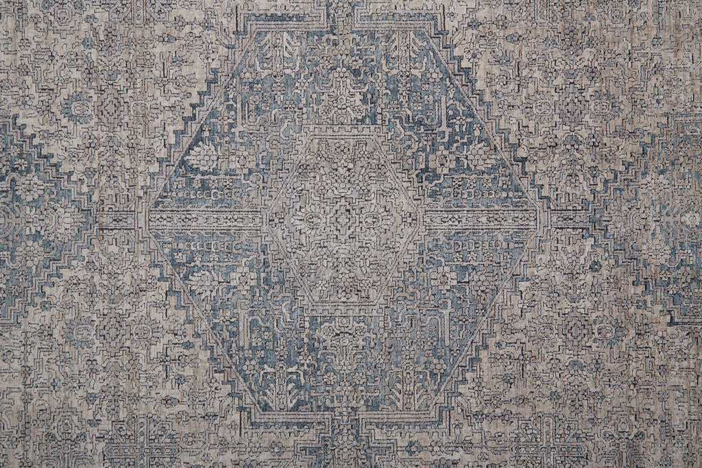 Marquette Transitional Medallion Taupe Gray Blue Area Rug (6'7" x 9'10")