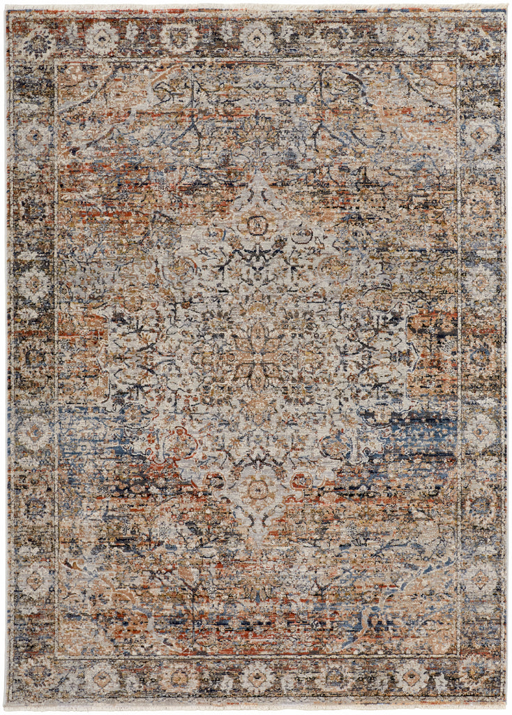 Kaia Transitional Medallion Tan Orange Blue Area Rug (9'8" x 12'8")