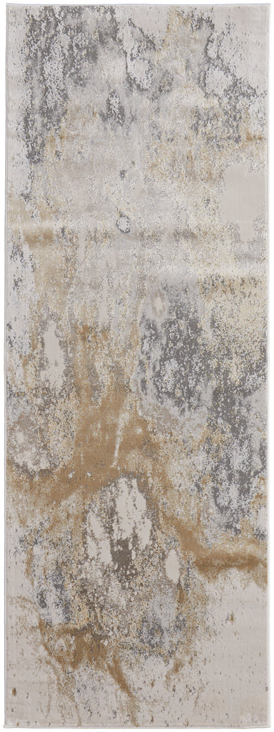 Astra Transitional Abstract Gray Gold Ivory Area Rug (2'10" x 7'10")