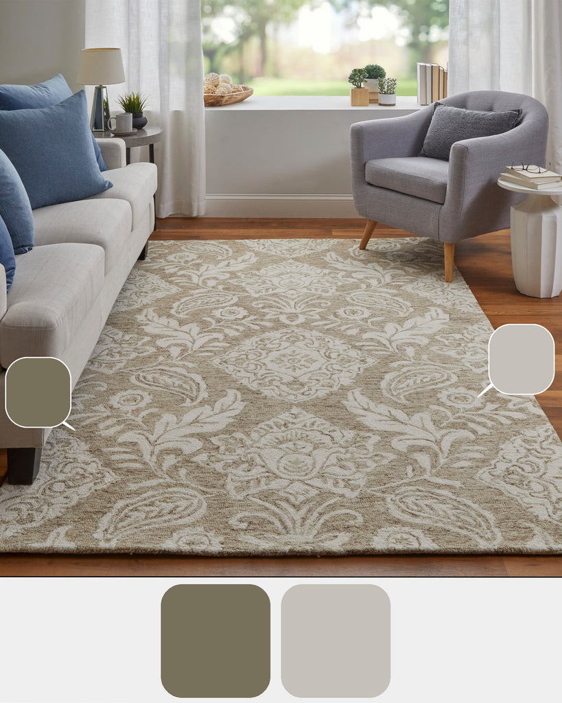 Belfort Transitional Medallion Tan Ivory Area Rug (2' x 3')