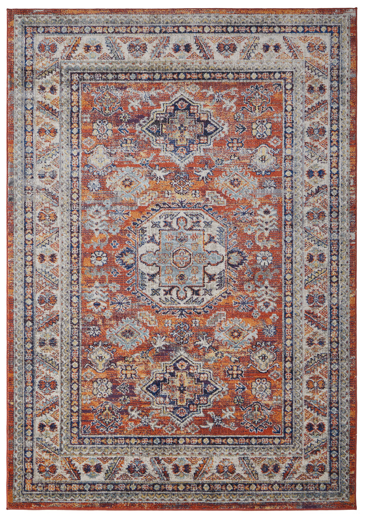 Bellini Transitional Medallion Red Orange Ivory Area Rug (5'3" x 7'6")