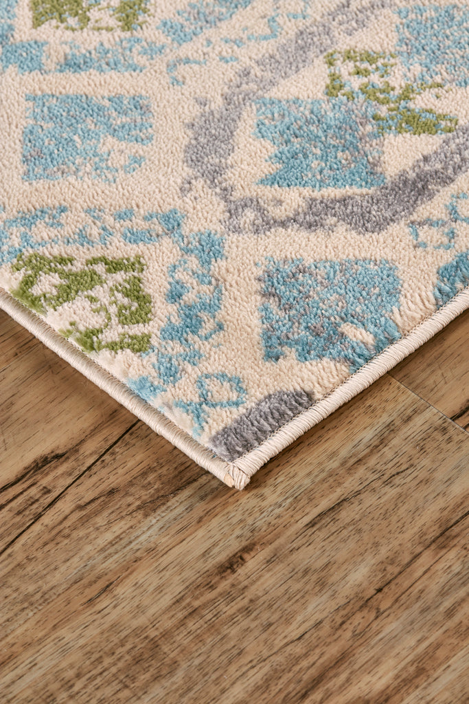 Aileen Transitional Geometric Ivory Blue Green Area Rug (8' x 10')