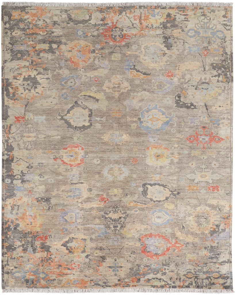 Noris Transitional Distressed Taupe Gray Red Area Rug (7'9" x 9'9")