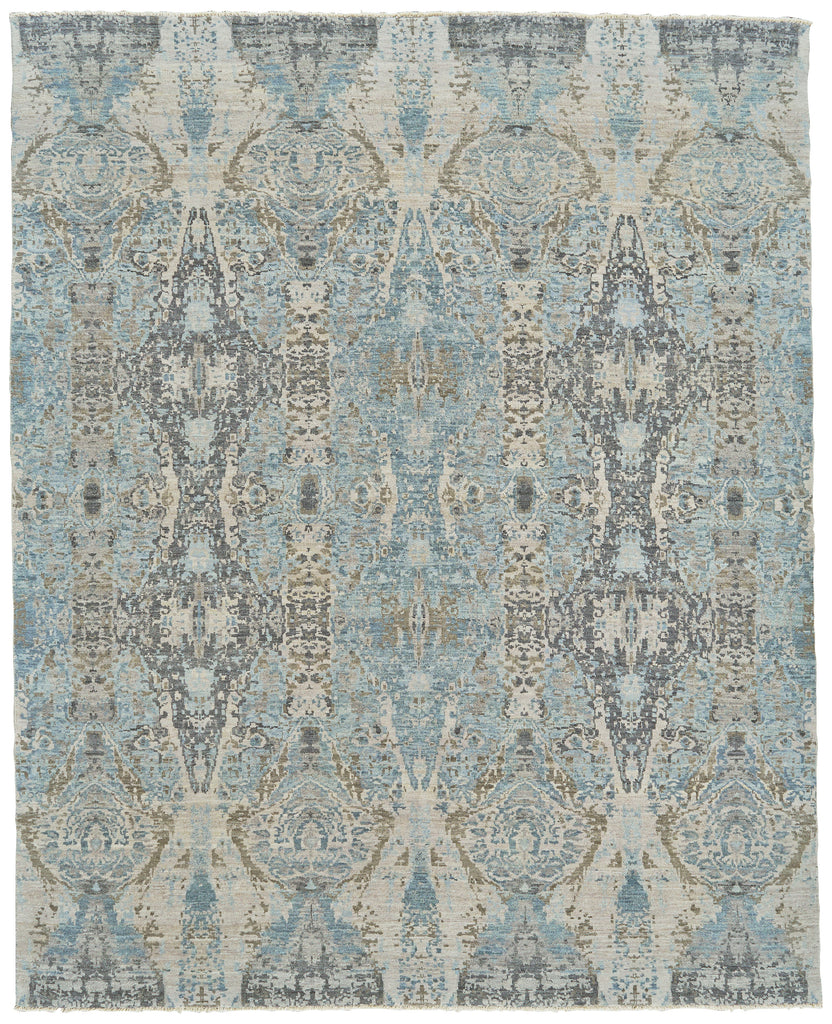 Dalia Modern Ikat Blue Gray Ivory Area Rug (7'9" x 9'9")