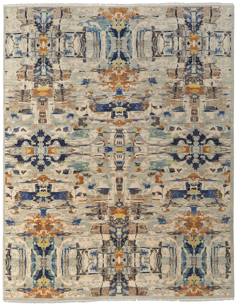 Bhatia Modern Damask Gray Blue Brown Area Rug (4' x 6')