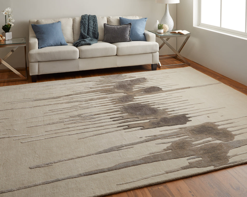 Anya Transitional Abstract Ivory Brown Taupe Area Rug (2' x 3')