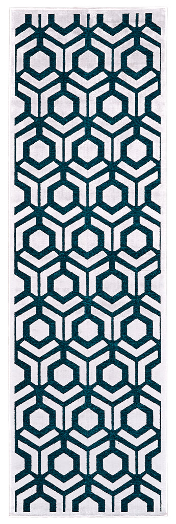 Saphir Mira Modern Geometric Blue Green White Area Rug (2'6" x 8' / Pattern 1)