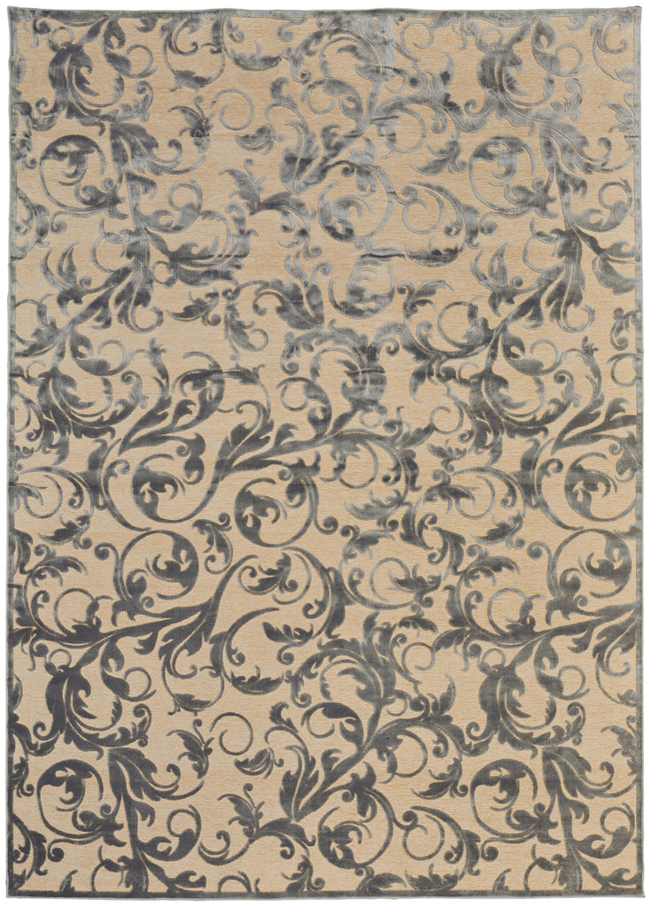 Saphir Zam Transitional Floral Botanical Tan Gray Area Rug (7'6" x 10'6")