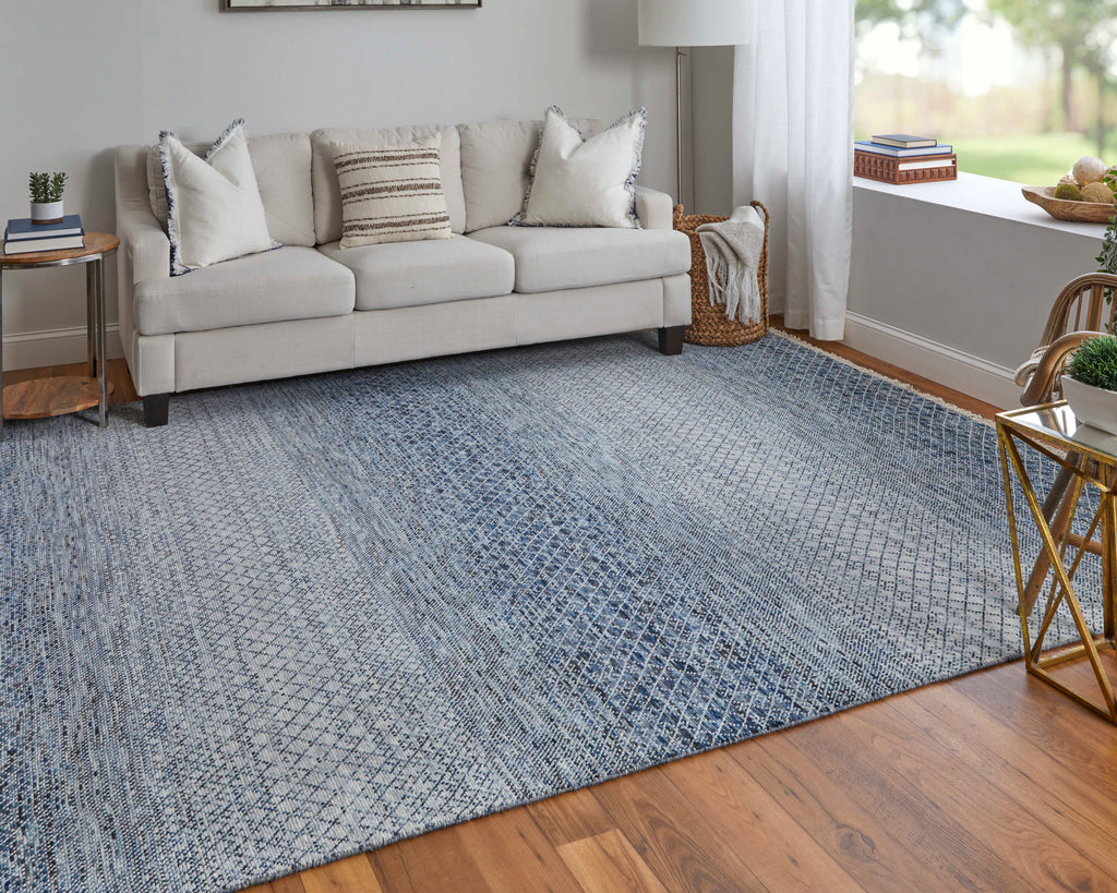 Branson Transitional Solid Blue Ivory Area Rug (9'6" x 13'6")