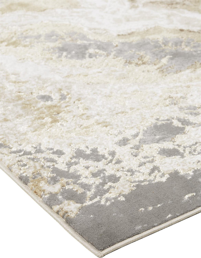 Aura Modern Abstract Ivory Silver Gold Area Rug (12' x 18')