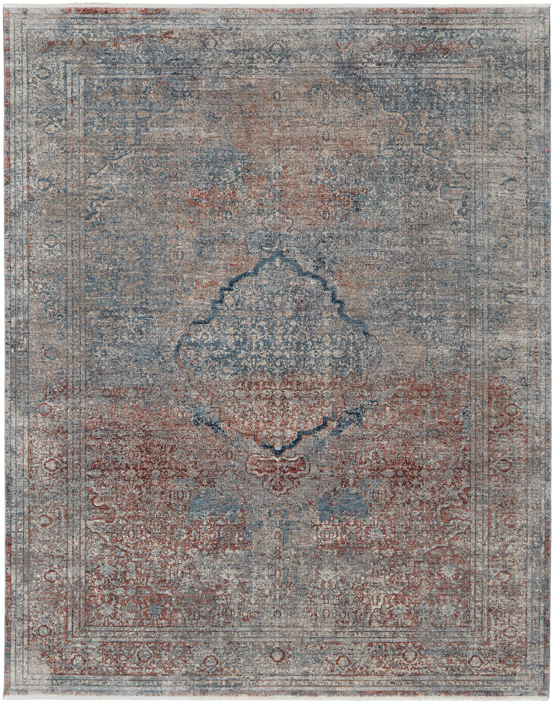 Marquette Transitional Medallion Blue Red Gray Area Rug (2' x 3')