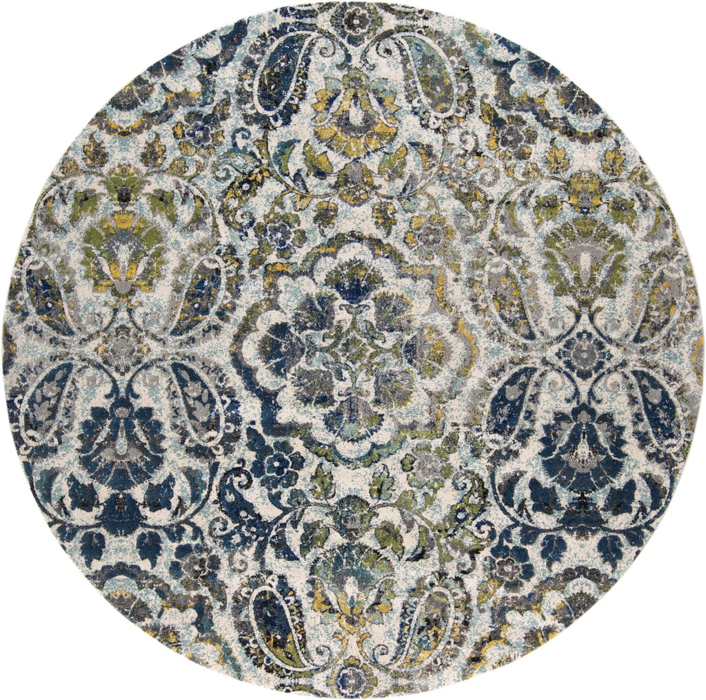 Brixton Modern Floral Botanical Ivory Blue Green Area Rug (8' x 8')