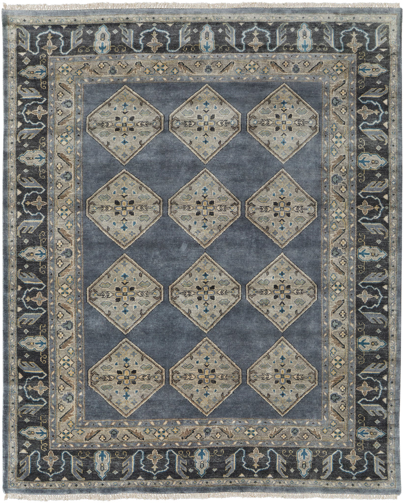 Ustad Traditional Diamond Blue Gray Taupe Area Rug (9'6" x 13'6")