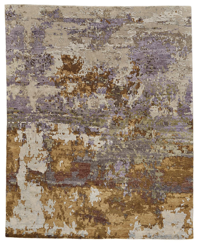 Lor Modern Abstract Brown Ivory Purple Area Rug (9'6" x 13'6")