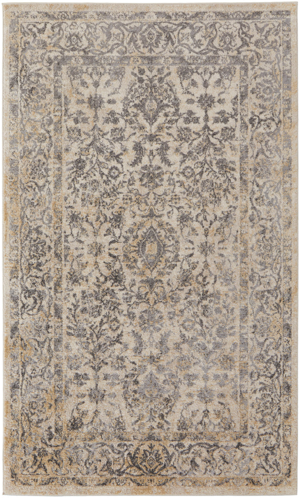 Camellia Transitional Floral Botanical Gray Ivory Area Rug (8' x 10' / Pattern 2)