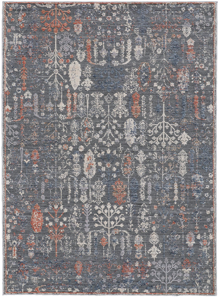 Thackery Transitional Floral Botanical Gray Ivory Orange Area Rug (1'8" x 2'8")