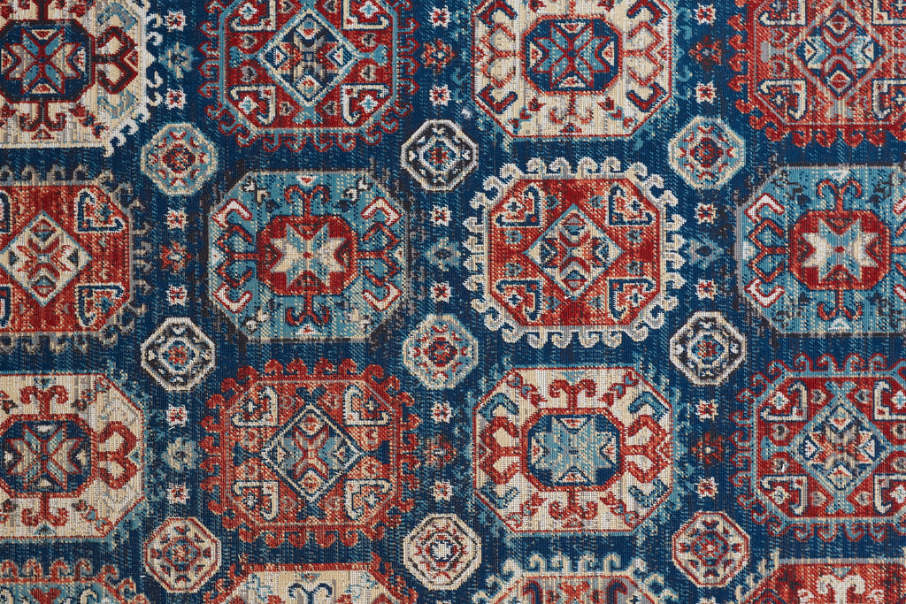 Nolan Transitional Patchwork Blue Red Tan Area Rug (6'5" x 9'6")