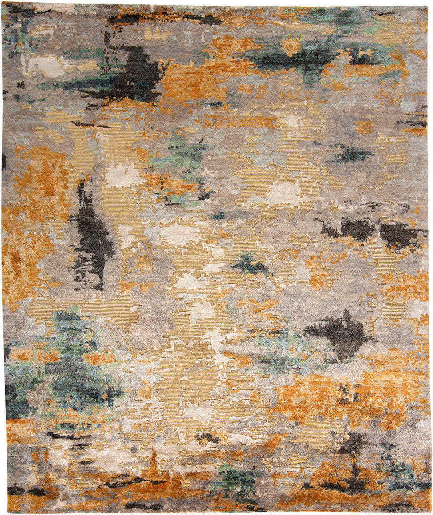 Gia Modern Abstract Gray Gold Orange Area Rug (5'6" x 8'6")