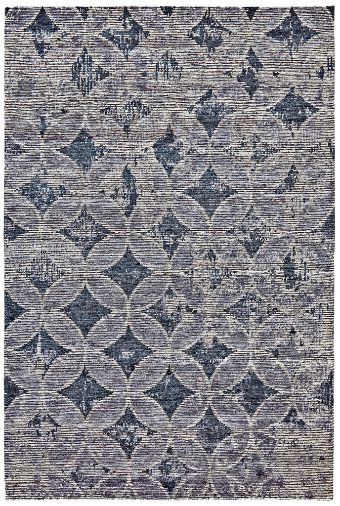 Finley Transitional Geometric Blue Ivory Area Rug (5'6" x 8'6")