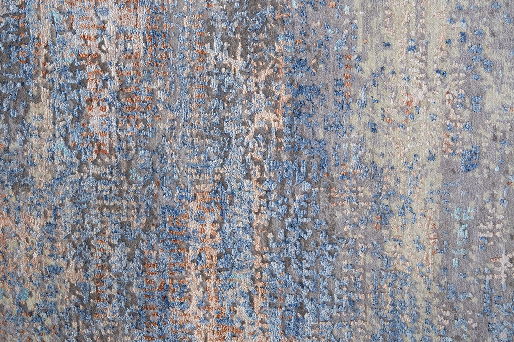 Fowler Transitional Watercolor Blue Silver Tan Area Rug (8'6" x 11'6")