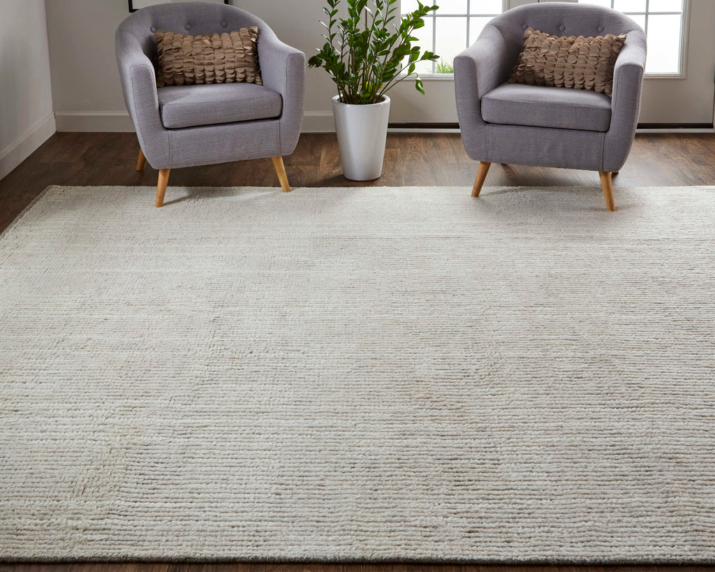 Alford Modern Solid Ivory Tan Area Rug (8'6" x 11'6" / Pattern 2)