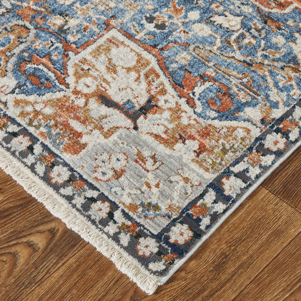 Kaia Transitional Medallion Orange Ivory Blue Area Rug (2'6" x 10')