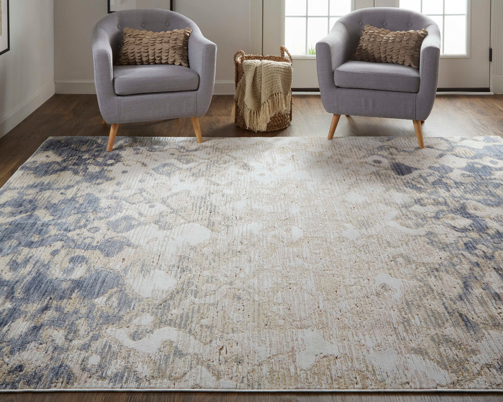 Laina Transitional Gradient Ombre Tan Ivory Blue Area Rug (4' x 6')