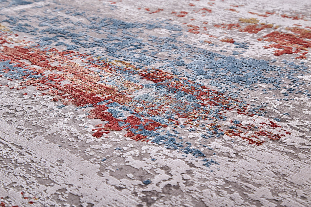 Cadiz Modern Abstract Gray Red Blue Area Rug (9'9" x 13'2" / Pattern 2)