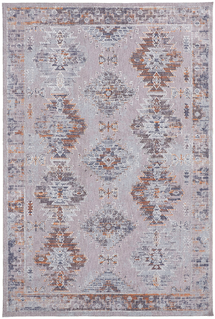 Francisco Transitional Diamond Gray Orange Blue Area Rug (4' x 6')