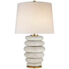Phoebe Stacked Table Lamp, Antiqued White With Linen Shade by Visual Comfort