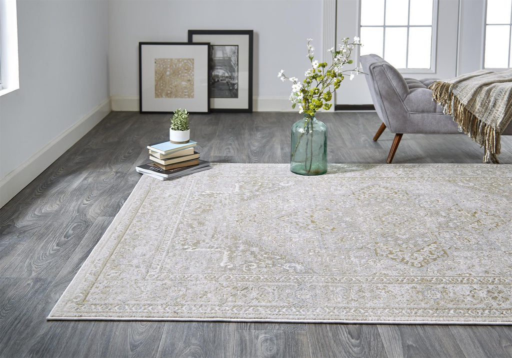 Aura Modern Oriental Ivory Gold Area Rug (10' x 13'2")