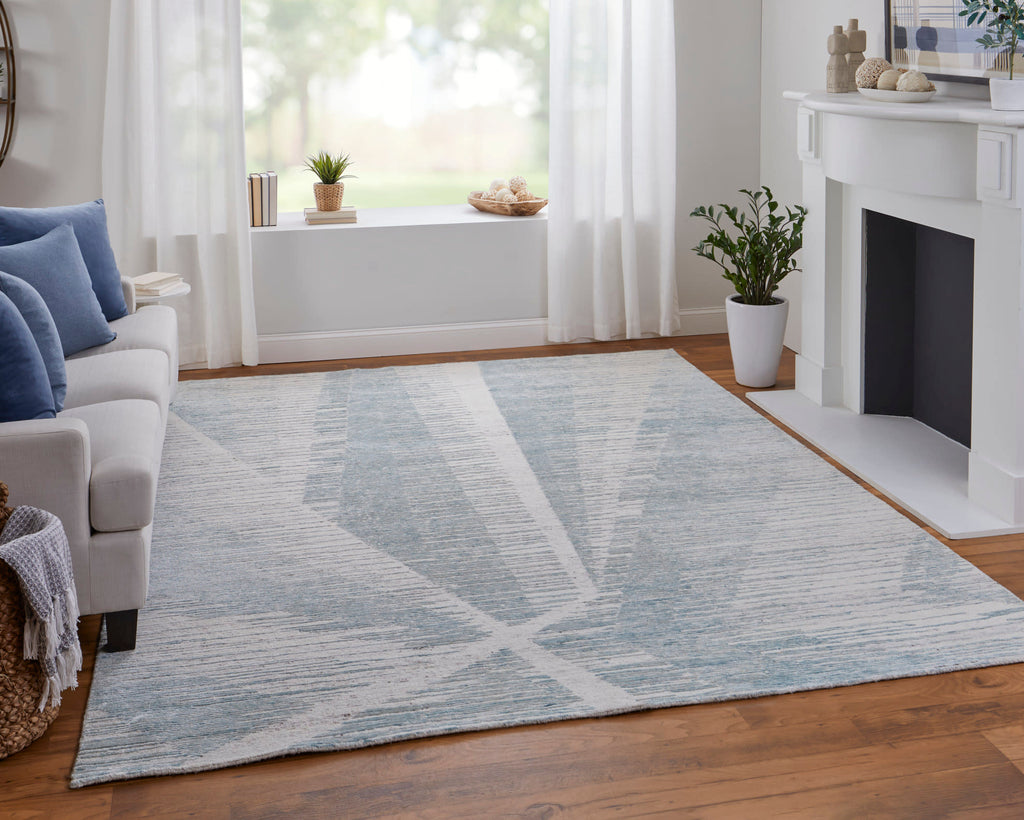 Brighton Modern Abstract Blue Ivory Silver Area Rug (2' x 3')