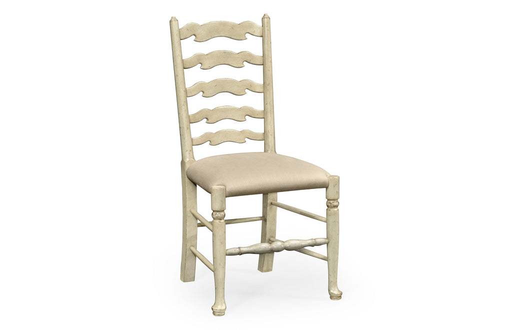 Casual Accents Grey Painted & Upholstered Ladderback Side Chair
