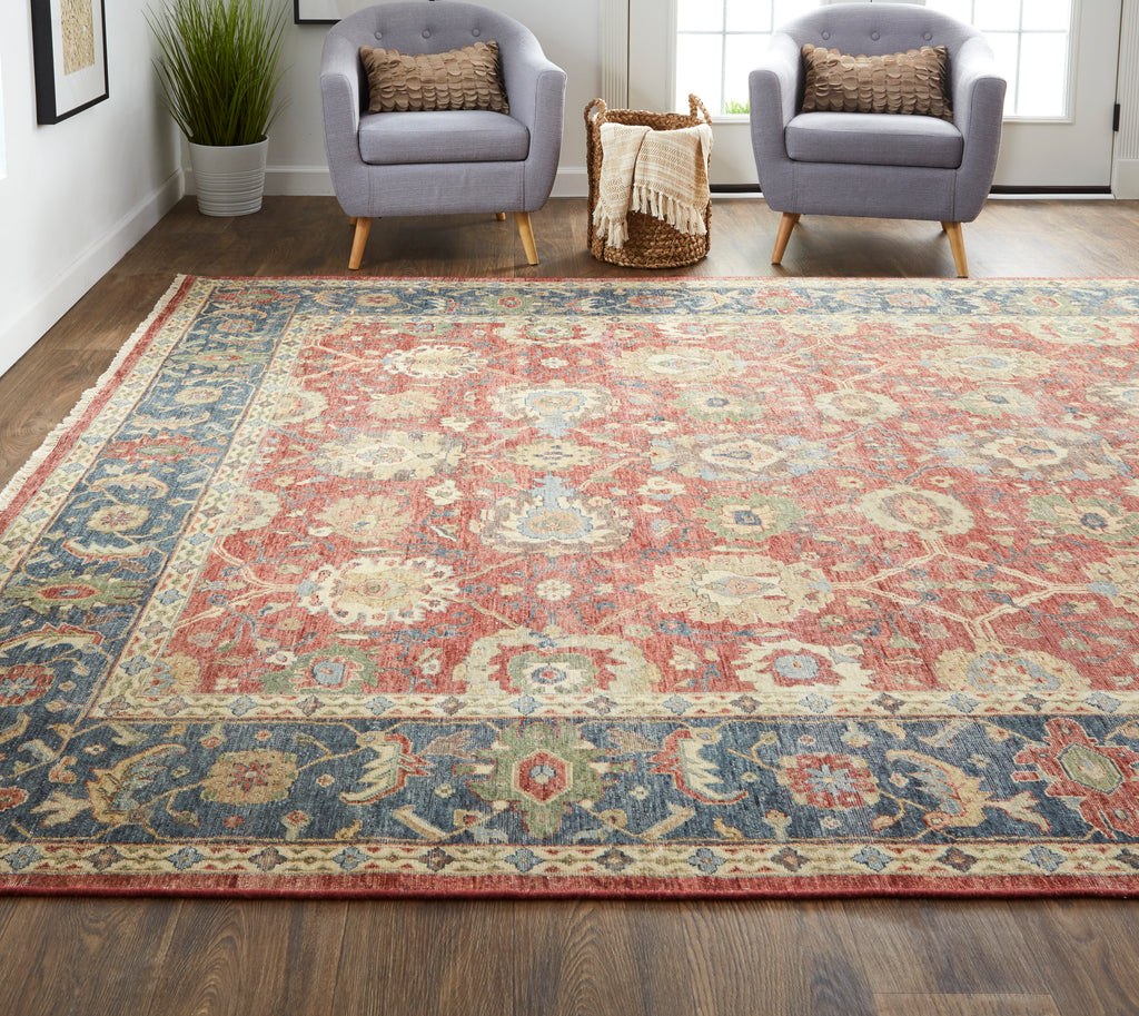 Marabel Traditional Oriental Red Blue Tan Area Rug (3'6" x 5'6")