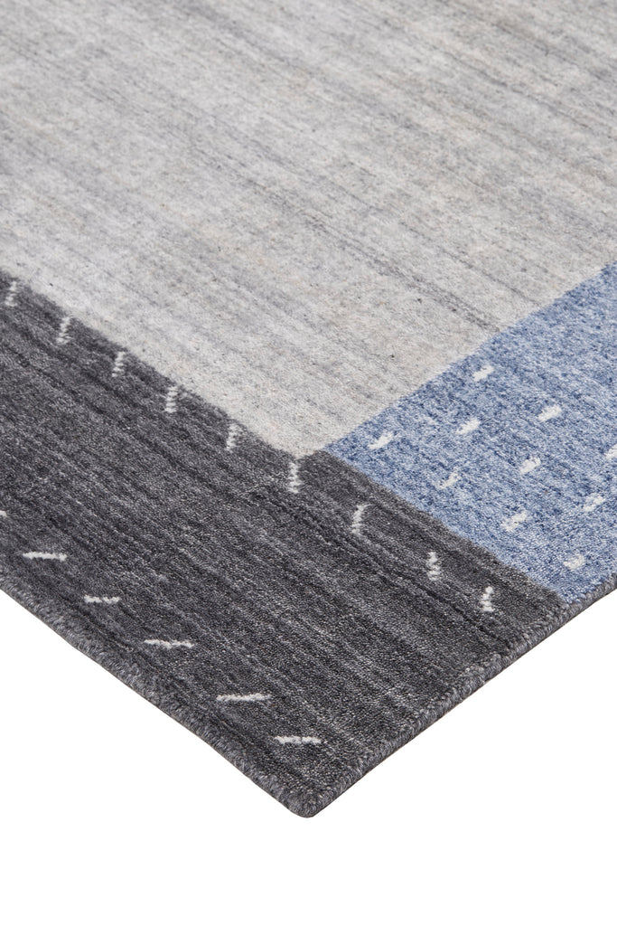 Legacy Transitional Bordered Gray Blue Black Area Rug (9'6" x 13'6")