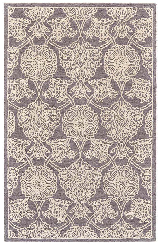 Branson Transitional Damask Gray Ivory Area Rug (2' x 3')