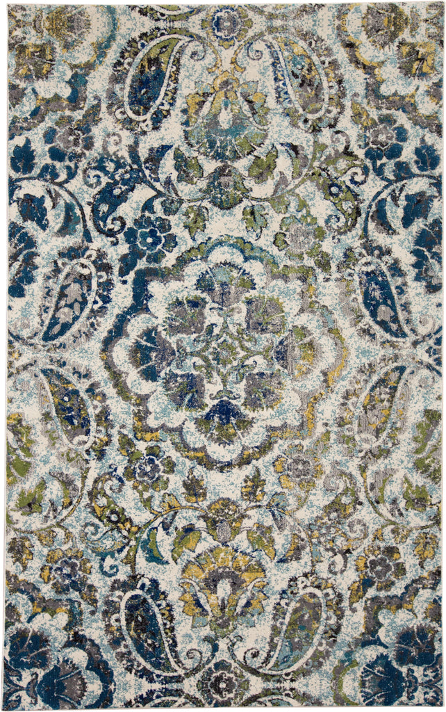 Brixton Modern Floral Botanical Ivory Blue Green Area Rug (10' x 13'2")