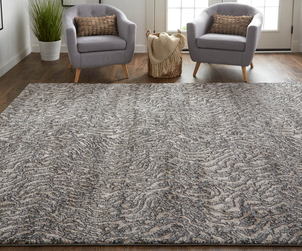 Vancouver Modern Abstract Gray Taupe Ivory Area Rug (10' x 14')